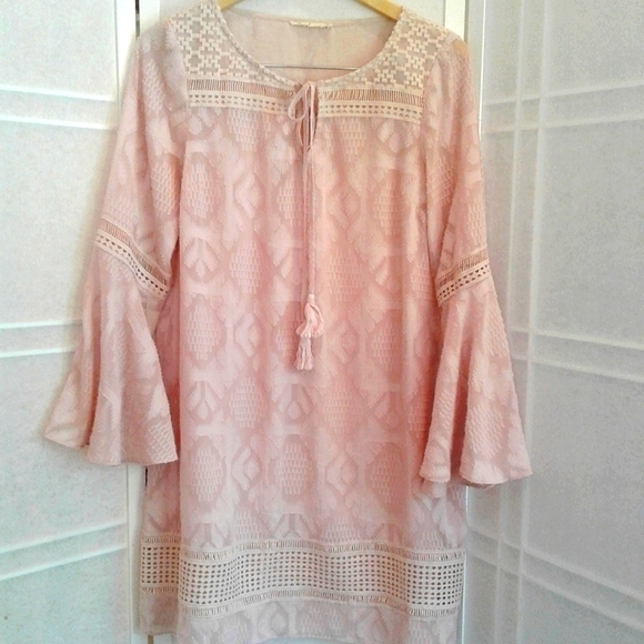 Anthropologie Dresses & Skirts - Anthropologie floreat  light pink Boho dress with Lace and Bell Sleeves